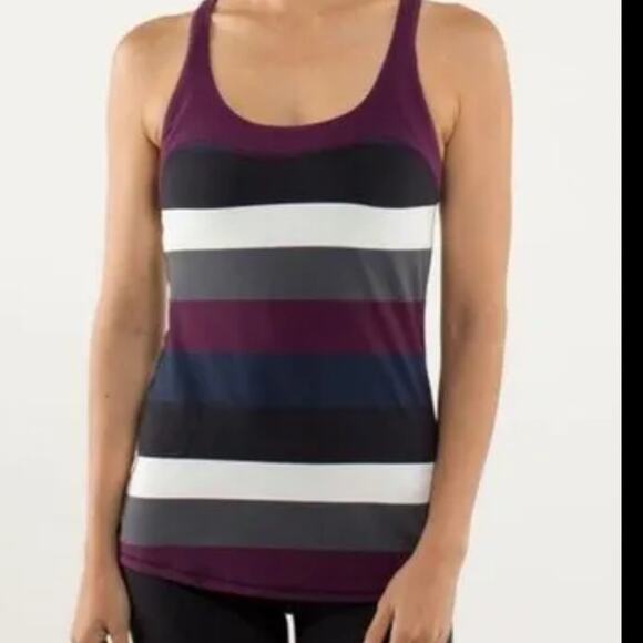 Lululemon Athletica Run First Base Rulu Light Top Pow Stripe Angel Wing / Plum 6 - Picture 1 of 6